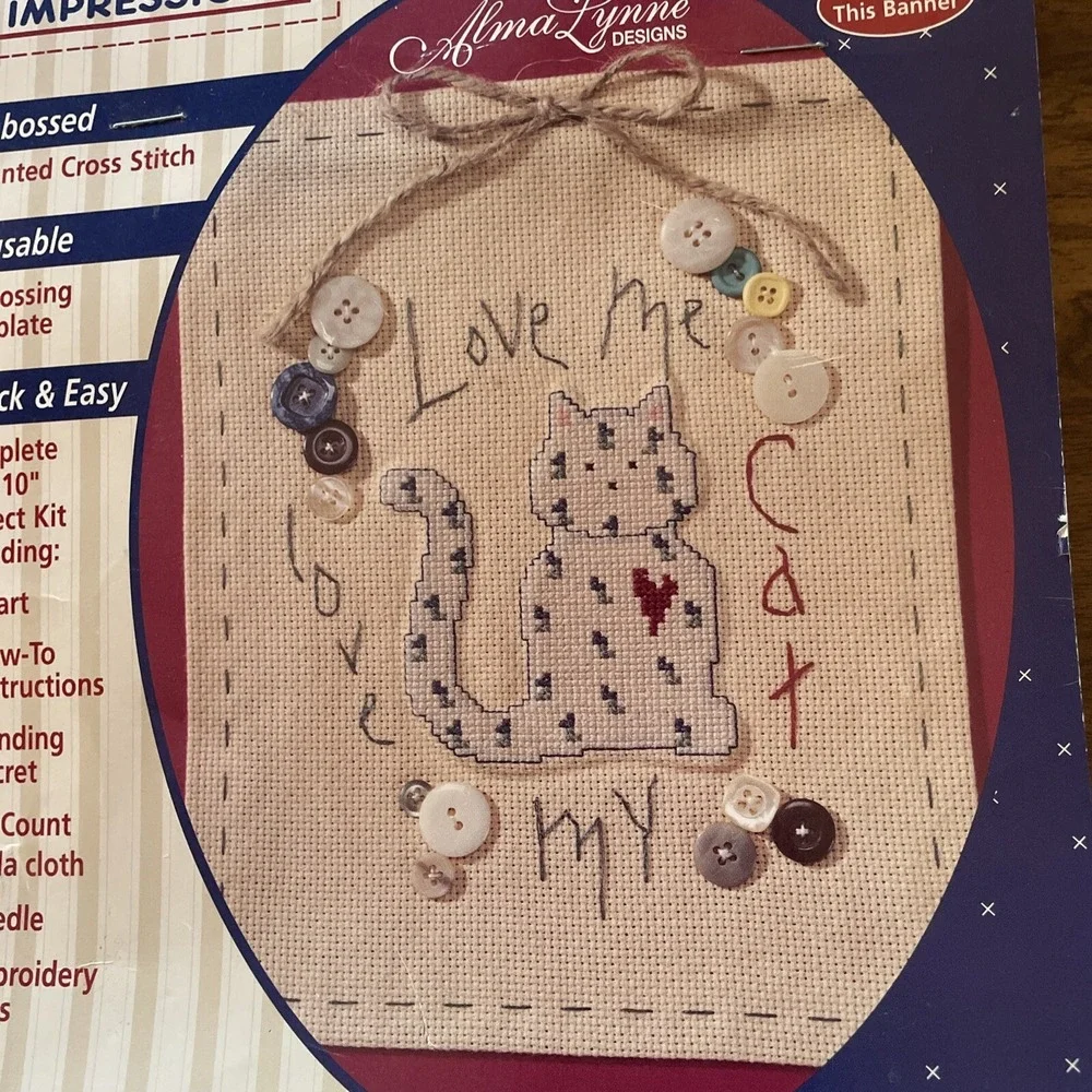 Cat Counted Cross Stitch Plaid‎ Stitched Impression Love My 21860 vtg 1995 kit